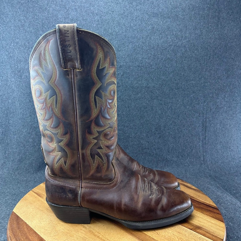 Justin Boots Mens 2552 Brown Leather Western Cowboy Boots Square Toe Size 9.5 D